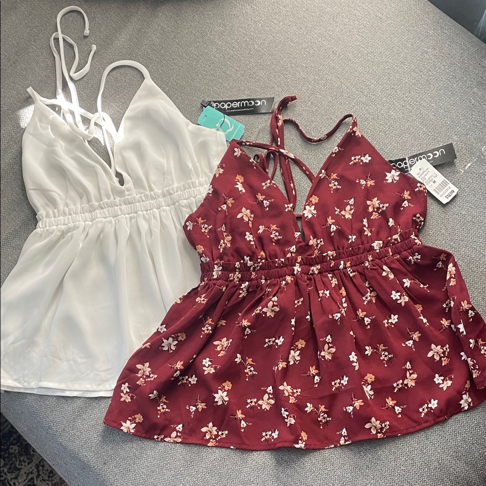 Papermoon Burgundy Floral and White Summer tops